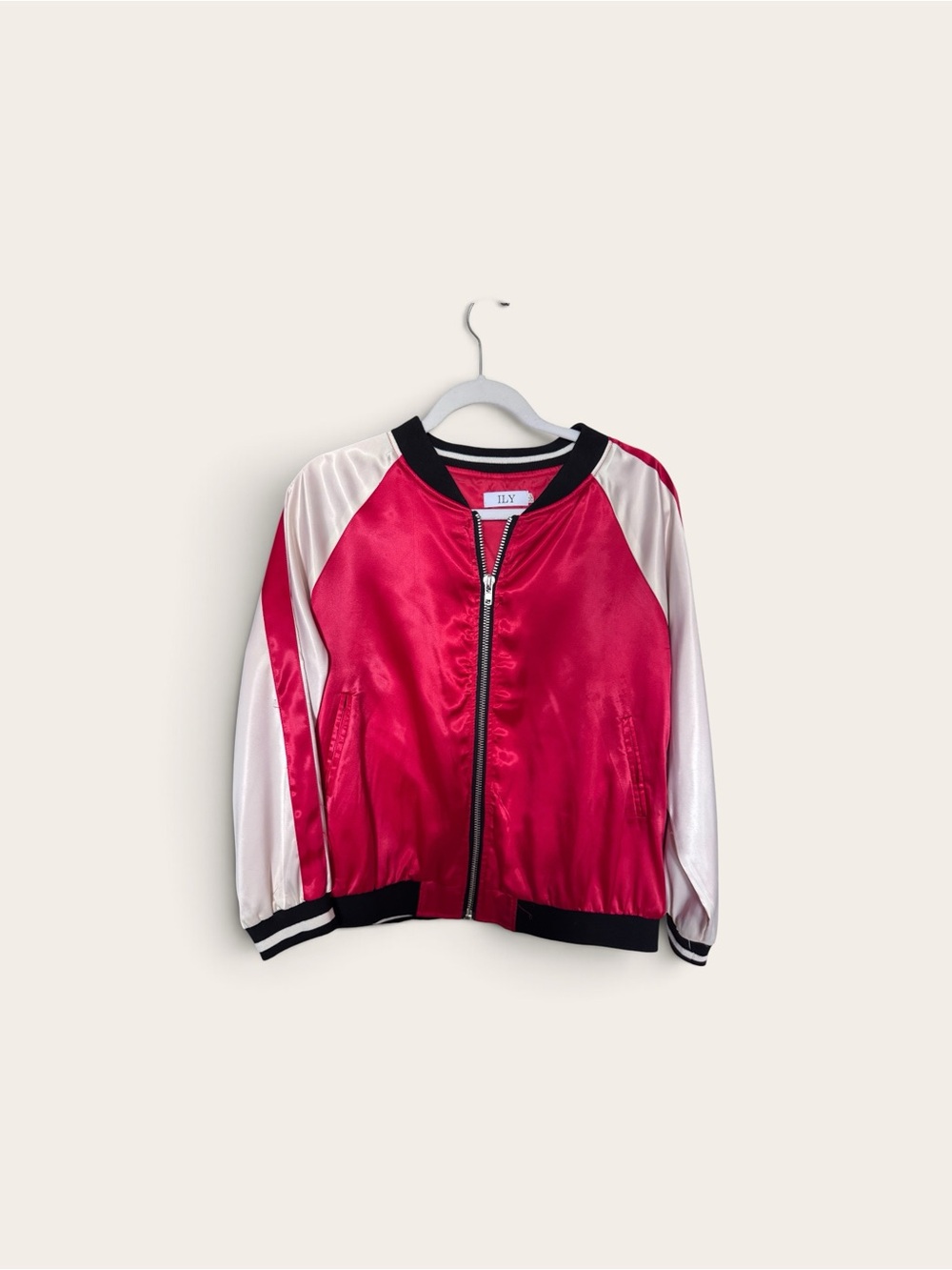 Satin Bomber Jacket - Red & White